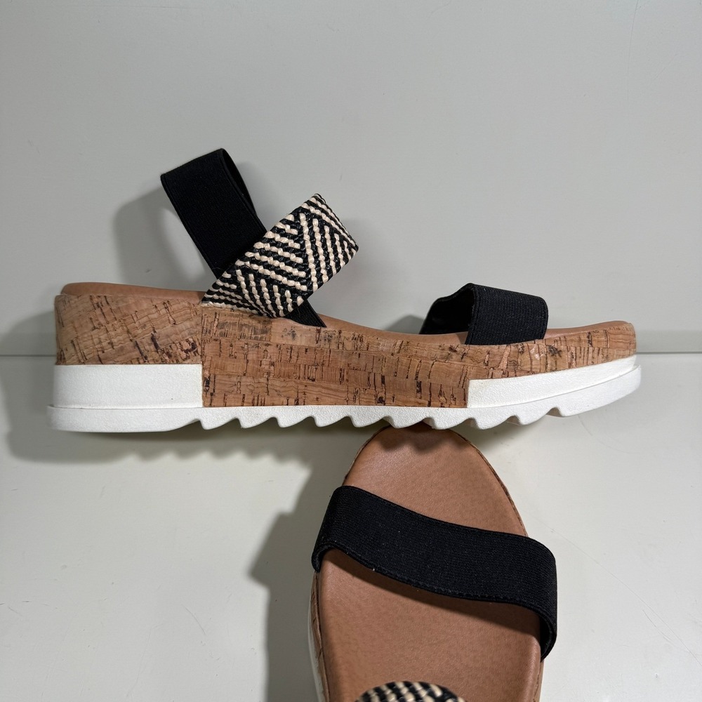 Steve Madden Kabel Black Chevron Elastic Platform Wedge Sandals Womens Size 8.5 - Picture 12 of 13